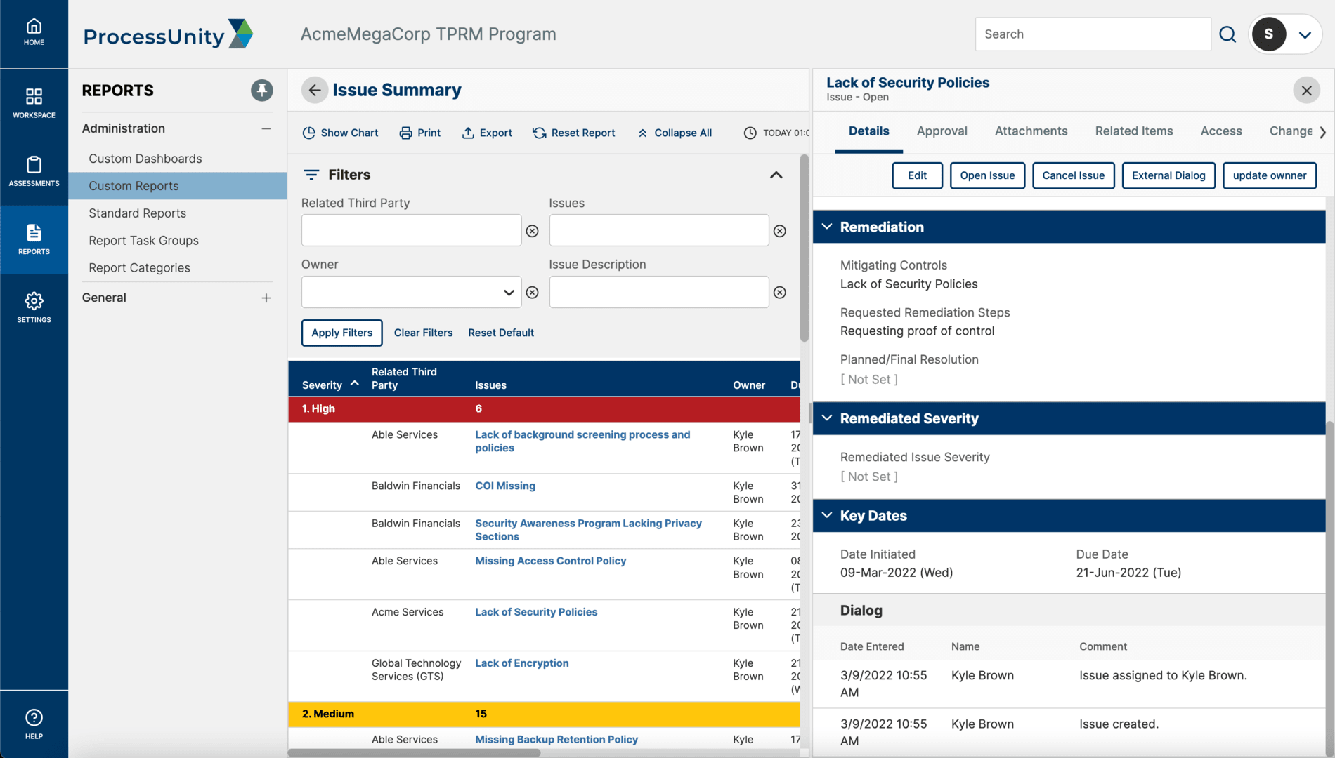 Vendor Risk Management Issue Tracking