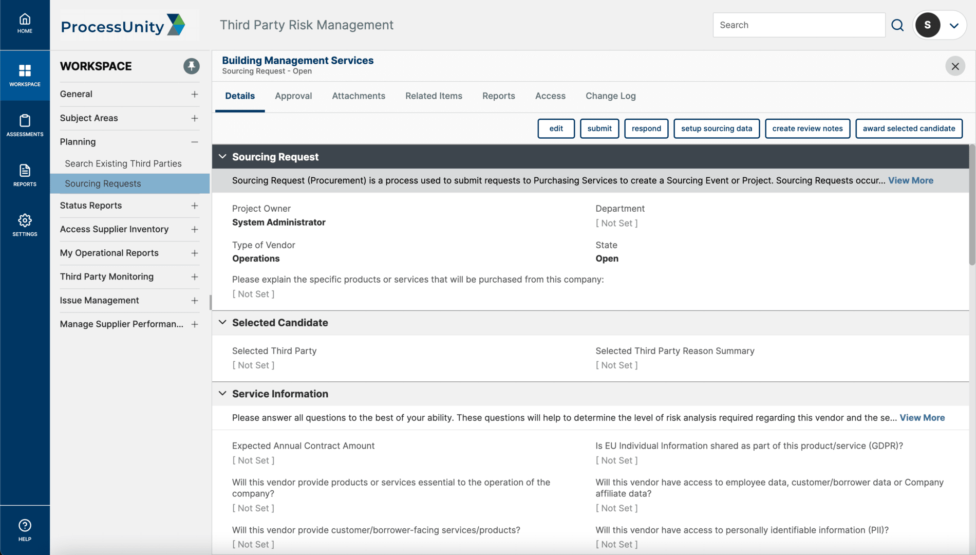 Vendor Sourcing Request