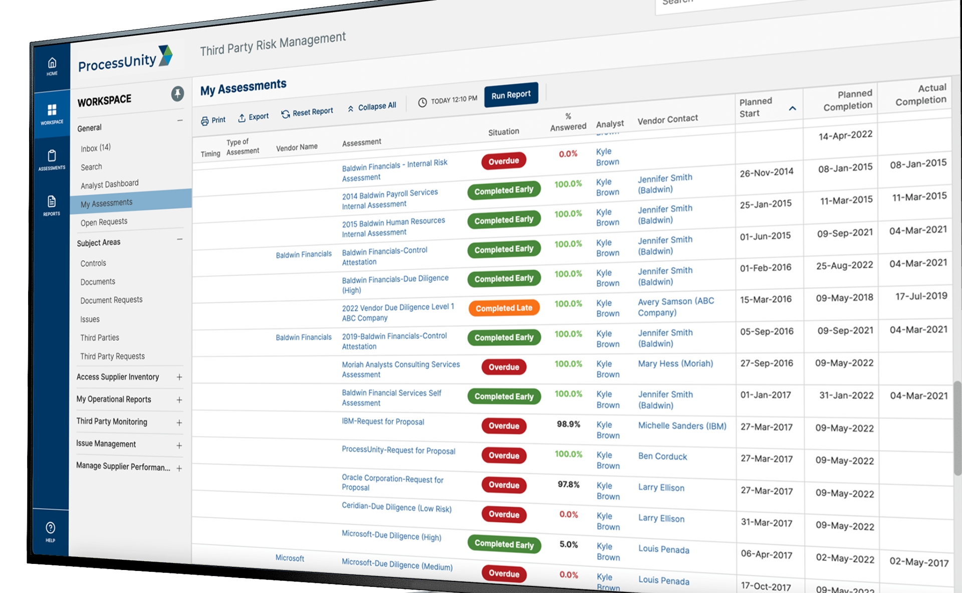 Vendor Risk Management Assessment Status Report