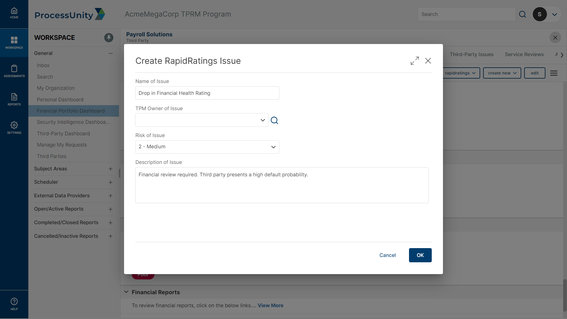 Vendor Financial Intelligence Issue Management